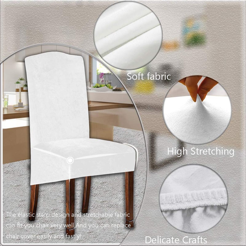 KELUINA Velvet Plush XL Dining Chair Covers, Stretch Chair Slipcover, Spandex High Chairs Protector Covers Seat Slipcover with Elastic Band for Dining Room,Wedding, Ceremony, Banquet (White, Set of 4) - Image 2